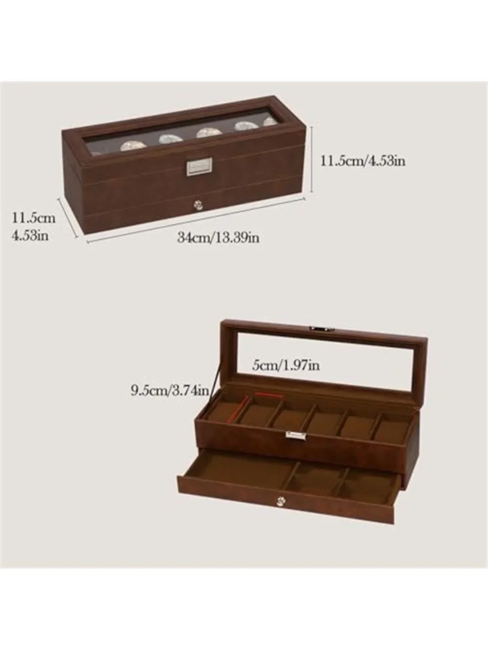 Watch Box, 6 Compartment Watch Display Box with Drawers, Men's Watch Box